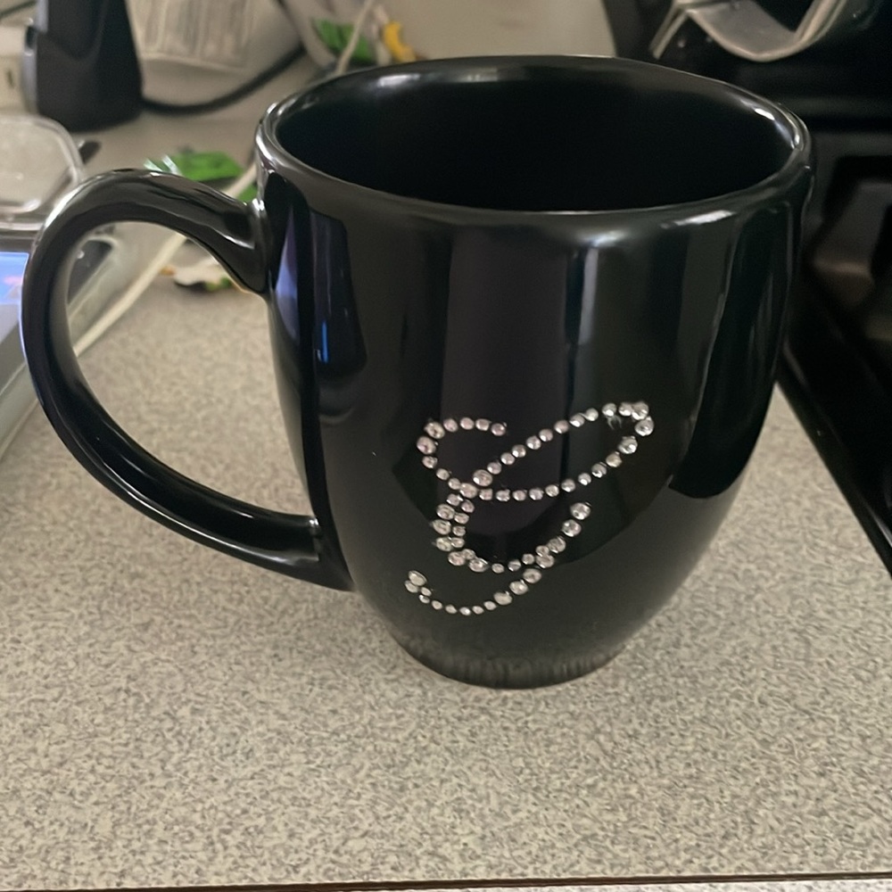 Black Mug with Rhinestone initial G Design